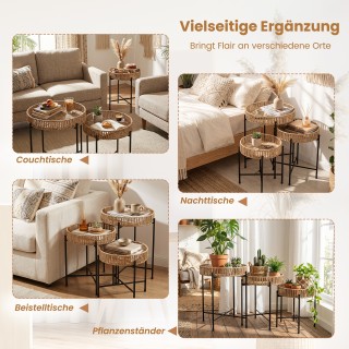 Costway Σετ Τριών Στρογγυλών Μπεζ Βοηθητικών Τραπεζιών Μποέμ για Κα...