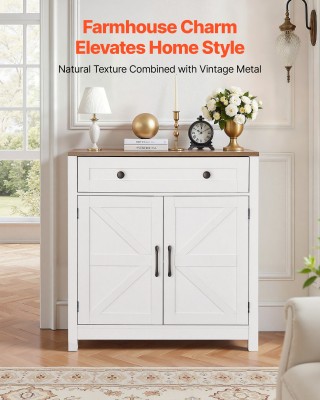 VEVOR Λευκός Μπουφές - Μπαρ με 2 Πόρτες Αχυρώνα και Συρτάρι - 75x37...