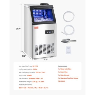 VEVOR Εμπορική Παγομηχανή Ελεύθερης Τοποθέτησης 120lbs/24H 36 Παγάκ... VEVOR Εμπορική Παγομηχανή Ελεύθερης Τοποθέτησης 120lbs/24H 36 Παγάκ...