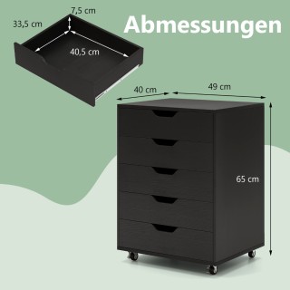 Costway  Τροχήλατη Συρταριέρα 5 επιπέδων με 49 x 41 x 66 εκ. Μαύρη ...