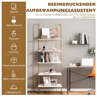 Costway Ράφι Σκάλας Τοίχου με Χρυσό Πλαίσιο και 5 Ράφια για Αποθήκε...