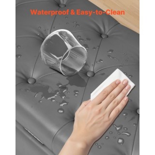 VEVOR Μπεζ Μαξιλαρωτό Σκαμπό Αποθήκευσης από PU Δέρμα με Ξύλινα Πόδ...