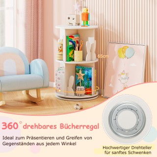 Costway Παιδική Περιστρεφόμενη Βιβλιοθήκη Λευκή με Χωρίσματα Λαγουδ...