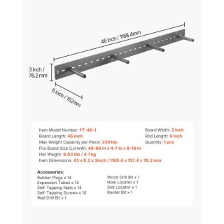 VEVOR Βαρέως Τύπου Επιτοίχιο Στήριγμα Ραφιού 46 ιντσών / 1168.4 mm ...