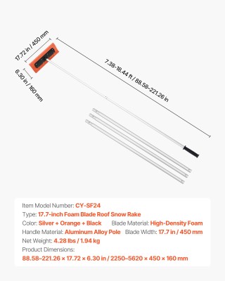 VEVOR Φαρδιά Ξύστρα Χιονιού Οροφής 45cm με Ρυθμιζόμενη Λαβή WDPZ18F...