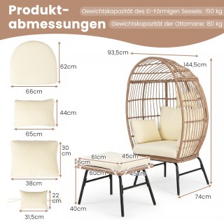 Costway Καρέκλα Αυγού από Ρατάν με Υποπόδιο - Ξαπλώστρα Κήπου & Καθ...