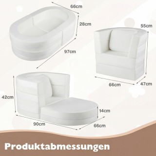 Costway Παιδικός καναπές-κρεβάτι 3 σε 1, πτυσσόμενος, με μαλακή αφρ...