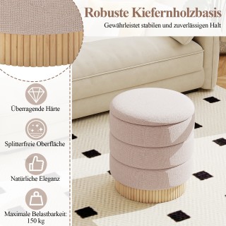 Costway Στρογγυλό Σκαμπό με Αποθηκευτικό Χώρο από Chenille, Αφαιρού...