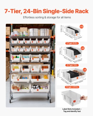 VEVOR Ράφι Αποθήκευσης με 7 Επίπεδα και 24 Κάδους, Ατσάλινο Σύστημα...