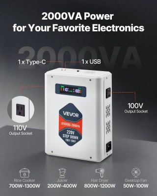 VEVOR Μετασχηματιστής Τάσης 2000VA, 220V σε 110V, 2 Αμερικάνικες Πρ... VEVOR Μετασχηματιστής Τάσης 2000VA, 220V σε 110V, 2 Αμερικάνικες Πρ...