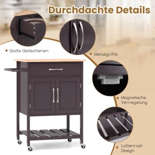 Τρόλει Κουζίνας με Ξύλινη Επιφάνεια  Αποθηκευτικό Χώρο 73 x 48 x 90...