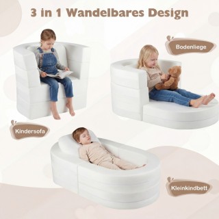 Costway Παιδικός καναπές-κρεβάτι 3 σε 1, πτυσσόμενος, με μαλακή αφρ...