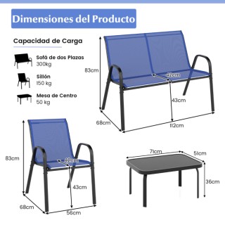 Costway Σετ Μεταλλικών Εξωτερικών Επίπλων 4-τεμαχίων με Πλαίσιο και...