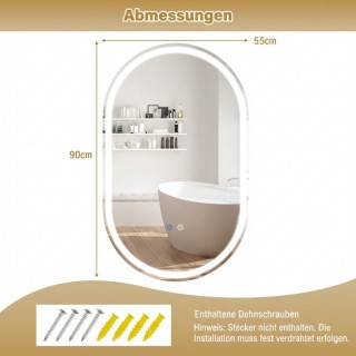 Costway Φωτιζόμενος Οβάλ Καθρέφτης Μπάνιου Τοίχου 90 x 55 εκ. με Αν... Costway Φωτιζόμενος Οβάλ Καθρέφτης Μπάνιου Τοίχου 90 x 55 εκ. με Αν...