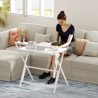 HOMCOM Πτυσσόμενο Γραφείο με Ράφι για Οθόνη, 81.5x62x86.5 εκ., Λευκ...