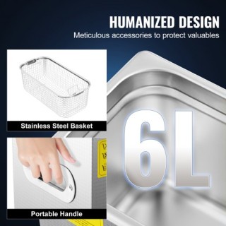 VEVOR Υπερηχητικό Καθαριστικό 6L με Ψηφιακό Χρονοδιακόπτη και Θερμα...