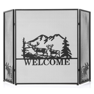 Costway Διακοσμητικό Προστατευτικό Τζακιού με Σχέδιο Ελάφι - Τρίπτυ...