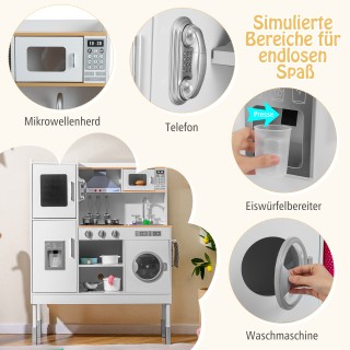 Costway Ξύλινη Παιδική Κουζίνα με 16 Αξεσουάρ Παιχνιδιού για Παιδιά...