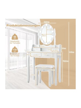 Costway Τουαλέτα Μακιγιάζ με LED Φωτισμό Ρυθμιζόμενης Φωτεινότητας ...