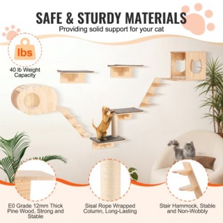 Σετ Ραφιών Γάτας Τοίχου VEVOR με Πλατφόρμες & Αιώρα (7 τεμ.) ZYSBG... Σετ Ραφιών Γάτας Τοίχου VEVOR με Πλατφόρμες & Αιώρα (7 τεμ.) ZYSBG...