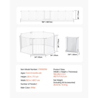 VEVOR Παιδική Πύλη 192 Ίντσες Πλάτος 28 Ίντσες Ύψος 8 Πάνελ Λευκή L... VEVOR Παιδική Πύλη 192 Ίντσες Πλάτος 28 Ίντσες Ύψος 8 Πάνελ Λευκή L...