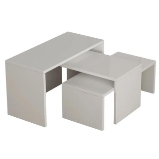 BAKAJI Σετ Τραπεζάκια Σαλονιού 3τμχ Ορθογώνια Λευκό Ξύλο Μοντέρνου ...