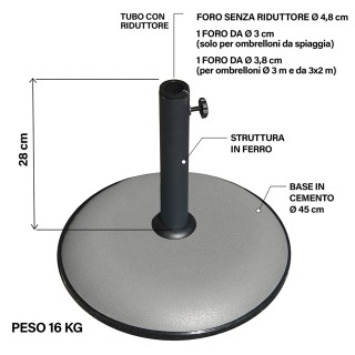 Galileo Βάση για ομπρέλα από σίδερο και τσιμέντο 16 κιλών ανοιχτό γ...