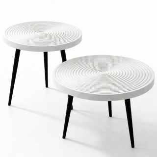BAKAJI Σετ 2 Στρογγυλά Τραπεζάκια Καφέ Λευκά Βιομηχανικού Σχεδιασμο...