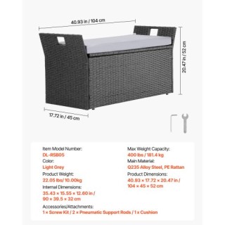 VEVOR Αδιάβροχη Υπαίθρια Αποθηκευτική Καρέκλα από PE Rattan 40 Γαλο...