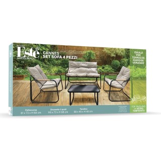 Galileo Σετ κήπου 4 θέσεων από ανθρακούχο ατσάλι, τραπεζάκι με γυάλ...