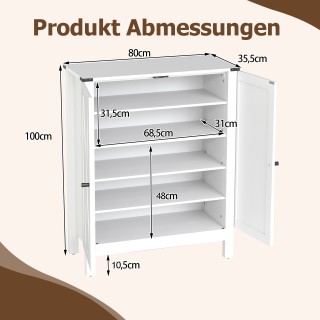 Costway Λευκή Παπουτσοθήκη με Πόρτες και Ρυθμιζόμενα Ράφια σε Στυλ ...