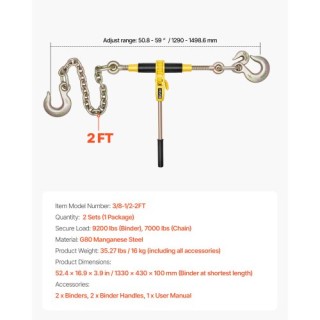 VEVOR Ανυψωτικό Κατάστημα με Αλυσίδες 3/8 - 1/2 ιντσών Βαρέως Τύπου...