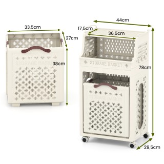 Costway Πτυσσόμενο Καλάθι Απλύτων Πολλαπλών Στρώσεων με Ράφι, Μπεζ ...