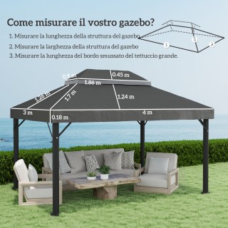 Outsunny Κάλυμμα για Κιόσκι Κήπου 3x4 μ με 2 Επίπεδα από Ύφασμα Oxf...