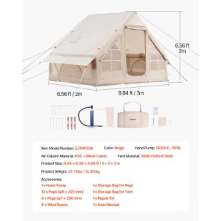 VEVOR Φουσκωτή Σκηνή Glamping 3-5 Ατόμων με Αντλία Εύκολη Στήσιμο K...
