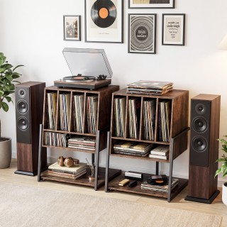 Costway Βάση πικάπ με φαρδιά επιφάνεια και 4 διαχωριστικά για δίσκο...