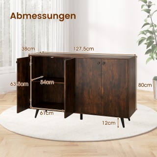 Costway  Ξύλινος Μπουφές με 4 Πόρτες & Ρυθμιζόμενα Ράφια, 127,5 x 3...