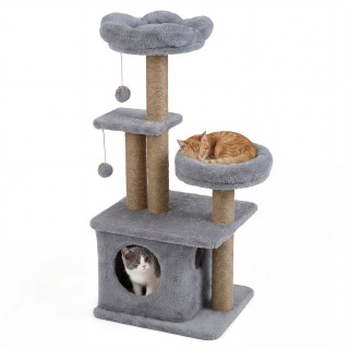 Costway Γκρι ονυχοδρόμιο γάτας 96 εκ. με σπηλιά, πλατφόρμα, κρεβάτι...