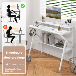 Costway Λευκό Γραφείο με Ράφι και Βάση Οθόνης 100 x 50 cm CB10771WH