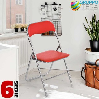 BAKAJI Σετ 6 Καρέκλες Επενδυμένες Πτυσσόμενες Χρώμα Κόκκινο Δομή Α... BAKAJI Σετ 6 Καρέκλες Επενδυμένες Πτυσσόμενες Χρώμα Κόκκινο Δομή Α...