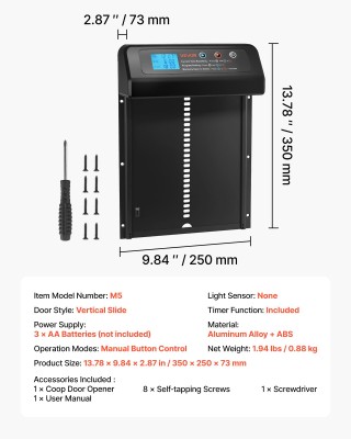 VEVOR Αυτόματη Πόρτα για Κοτέτσια με Χρονοδιακόπτη και Ασφάλειες JS...