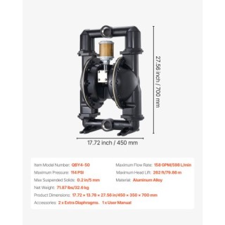 VEVOR Αεροκίνητη Διπλή Διαφραγματική Αντλία, 598.09 LPM Μέγ., Αλουμ... VEVOR Αεροκίνητη Διπλή Διαφραγματική Αντλία, 598.09 LPM Μέγ., Αλουμ...