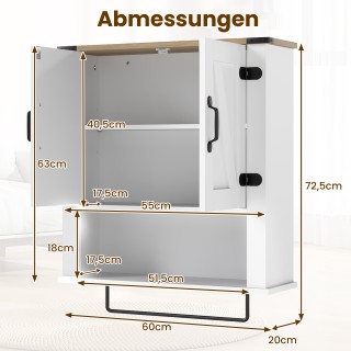 Costway Ντουλάπι Μπάνιου με Κρεμάστρα για Πετσέτες σε Στυλ Αγροικία...