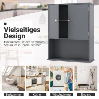 Costway Κρεμαστό Ντουλάπι Μπάνιου με 2 Πόρτες, Ανοιχτό Ράφι και Ρυθ...