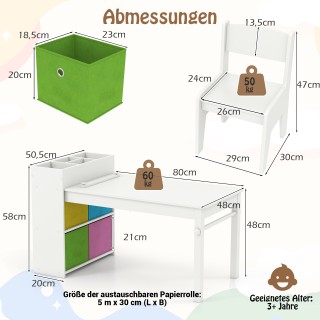 Costway Παιδικό Σετ Τραπέζι και Καρέκλες για Ζωγραφική με Ρολό Χαρτ...