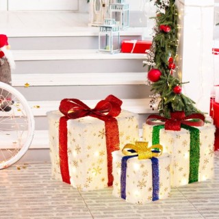 Χριστουγεννιάτικα Κουτιά Δώρου Φωτιζόμενα Σετ 3 τεμαχίων  COSTWAY C...