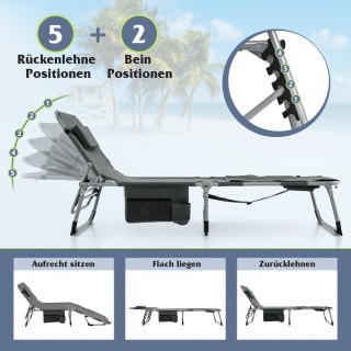 Costway Πτυσσόμενη Ξαπλώστρα Παραλίας με Ρυθμιζόμενη Πλάτη και Υποπ...