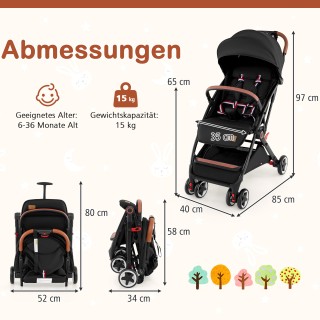 Costway Πτυσσόμενο παιδικό καρότσι με ρυθμιζόμενη πλάτη, υποπόδιο κ...