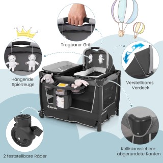 Costway Πτυσσόμενο Κρεβάτι Μωρού 5 σε 1 με Αποσπώμενο Λίκνο, Αλλαξι...