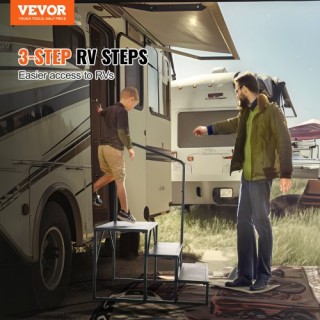 VEVOR  Σκαλοπάτια RV, 3 Σκαλοπάτια, 440 Λίβρες, Χάλυβας, Με Κάγκελο...